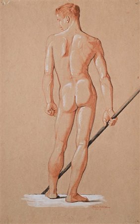 Aldo Marzi Studio di nudo accademico di spalle Pietra nera, pietra rossa con...