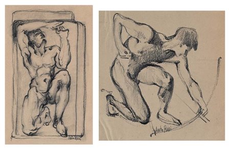 Anto Ricci Studio di Arciere - Studio di telamone matita su carta quadrettata...