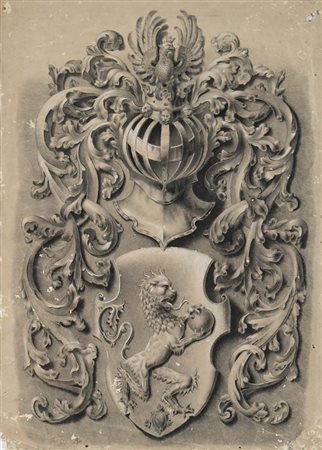 Scuola tedesca del XIX secolo Studio di stemma nobiliare Pietra nera con...