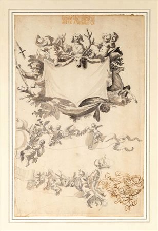 Scuola napoletana del XVIII secolo Studio per frontespizio Penna, pietra...