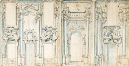 Scuola Lombarda del XVIII secolo Studio di porzione architettonica Penna,...