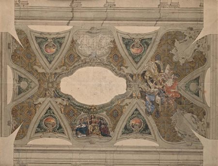 Scuola Italiana del XIX secolo Studio di soffitto Matita, china e acquarelli...