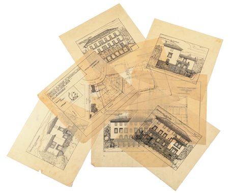 Scuola Romana del XX secolo 9 tavole per Progetto di restauro ed ampliamento...