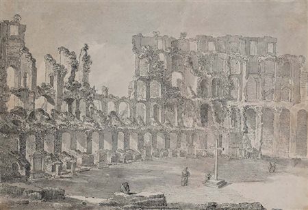 Scuola Romana del XVIII secolo Veduta dell'interno del Colosseo con...