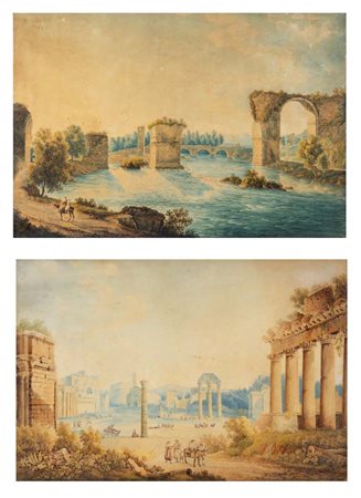 Franz Kaisermann Veduta di Campo Vaccino dal Campidoglio - Veduta del Ponte...