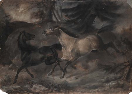 Carle Vernet Studio di cavalli Pastelli su carta mm 390x550