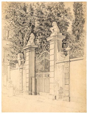 Scuola Italiana del XIX secolo Veduta del cancello di Giardino Torrigiani a...