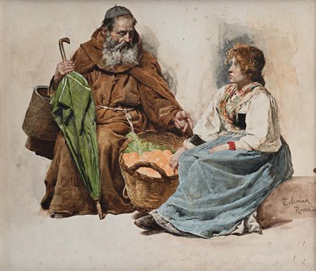 Francesco Coleman Frate con popolana Acquerello su carta 360x380 - con...
