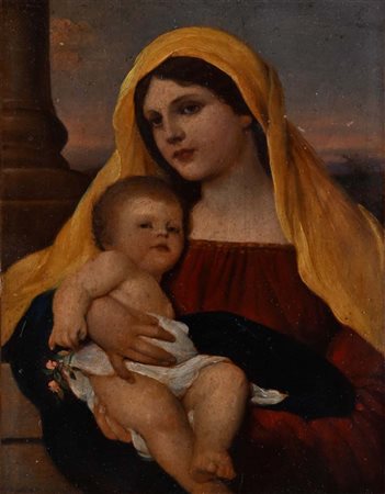 Gabriel Cornelius Von Max Studio per Madonna con Bambino Olio su carta mm...