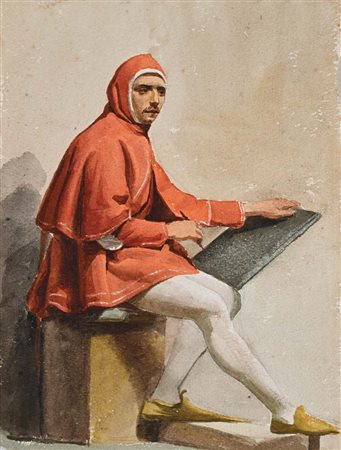 Scuola toscana del XIX secolo Ritratto di poeta Matita e inchiostri...