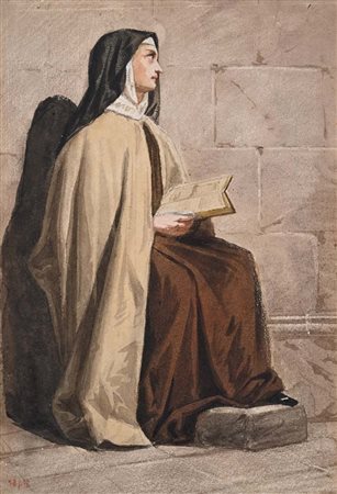 Gabriele Castagnola Monaca in lettura Matita e acquerelli su carta mm 280x200...