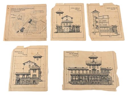 Scuola Romana del XX secolo 5 disegni per Prospetto su Via XXX Aprile China...