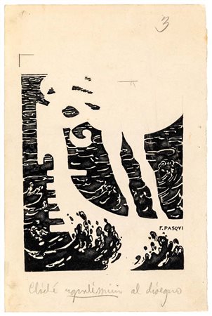 Ferruccio Pasqui Studio di gondola china su carta mm 250x170 Iscritto in...