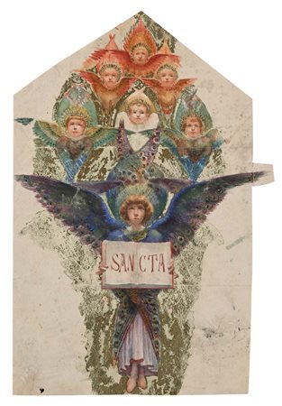 Scuola Senese del XIX secolo Studio di Angeli e cherubini Inchiostri...