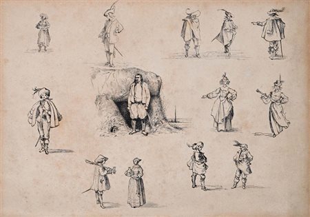 Scuola Italiana del XIX secolo Serie di studi di figure in costume China su...