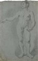 Scuola Bolognese del XVIII secolo Studio di nudo accademico Pietra nera con...