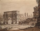 Antonio Acquaroni Veduta con Arco di Costantino penna, inchiostro bruno e...