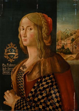 Scuola senese XIX/XX secolo Pia dei Tolomei olio su tavola cm 76x54,5 - con...