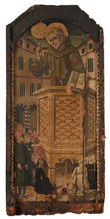 Pittore ligure del XV secolo Predica di San Bernardino da Siena tempera su...