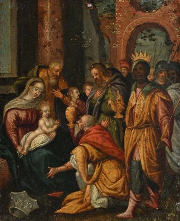 Jacob Symonsz Pynas (attribuito a) (Haarlem 1592 - post 1656) Adorazione dei...