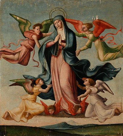 Scuola Toscana del XVI secolo Madonna Assunta con Angeli Olio su tavola cm...