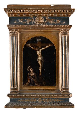 Pittore del XVII secolo Crocifissione olio su rame cm 13,5 x 9 - con cornice...