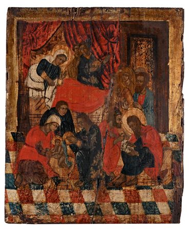 Scuola Veneto Cretese del XVII secolo La nascita della Vergine tempera su...