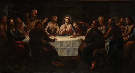 Pittore genovese del XVII secolo Ultima cena olio su tela cm 60x111,5 - con...