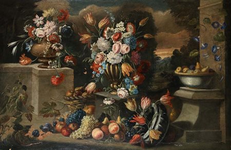 Franceso Lavagna (attivo a Napoli nel XVIII secolo) Natura morta con vasi di...