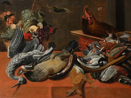 Pittore fiammingo del XVII secolo Natura morta di selvaggina olio su tela cm...