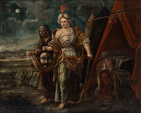 Pittore del XVII secolo Giuditta e Oloferne olio su tela cm 100x124 - con...