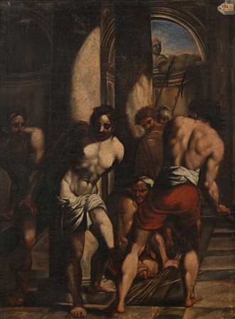 Pittore del XVII secolo Flagellazione di Cristo olio su tela cm 64x48 - con...