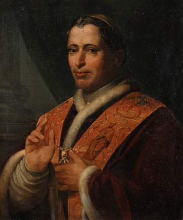 Pittore del XIX secolo Ritratto di Papa Pio IX olio su tela cm 83 x 71,5 con...