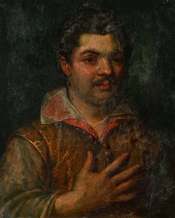 Pittore Bolognese XVI secolo Ritratto maschile olio su rame cm 23x18,5 - con...