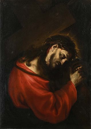 Pittore genovese del XVII secolo Cristo portacroce olio su tela cm 93,5x67 -...