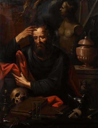 Scuola napoletana del XVII secolo Filosofo Olio su tela cm 123x95 - con...
