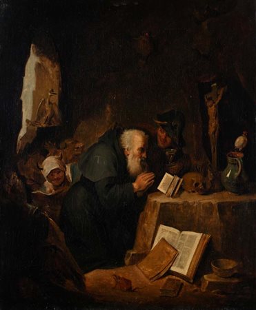 David Teniers II (copia da) (Anversa 1610 - Bruxelles 1690) La tentazione di...