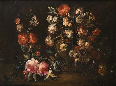 Scuola dell'italia settentrionale XVIII secolo Natura morta di fiori oli su...