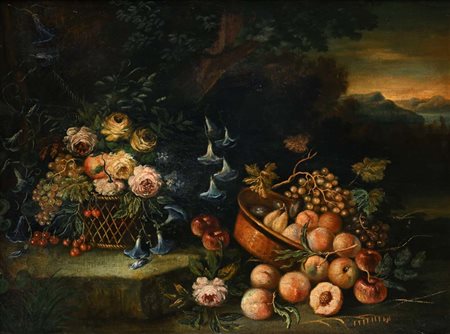 Pittore del XVIII secolo Natura morta olio su tela cm 76x103 - in cornice cm...