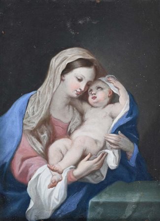 Pittore del XVIII secolo Madonna col Bambino olio su rame cm 21,5x15,5 - in...
