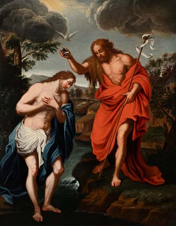 Pittore del XVIII secolo Battesimo di Cristo olio su tela cm 124x97 - con...