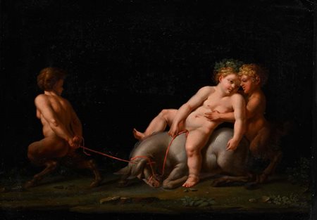 Michelangelo Maestri (0 - Roma 1812) Trionfo di Sileno olio su tela applicata...