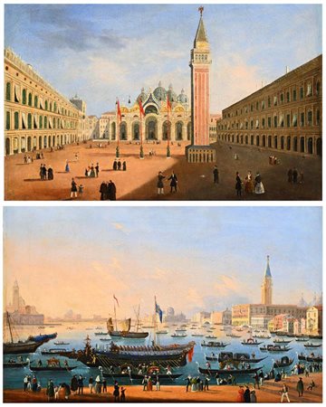 Pittore del XIX secolo () Piazza San Marco e Il Bacino di San Marco con il...