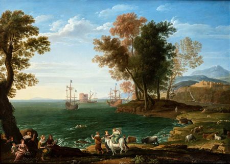 Claude Lorrain (copia da) (Champagne 1600 - Roma 1682) Il ratto d'Europa,...
