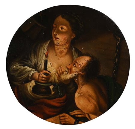 Anonimo del XVIII secolo () Carità romana olio su rame diametro cm 8 - in...