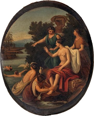 Pittore degli inizi del XIX secolo () Mosè salvato dalle acque Olio su carta...