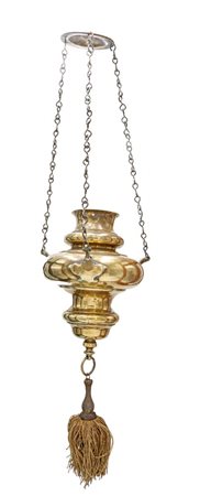 Lampada votiva pensile in ottone dorato, XVIII secolo altezza cm 55 corpo...