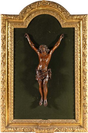 Scultura in legno raffigurante Cristo crocifisso, XVIII secolo cm 45x24,5 -...