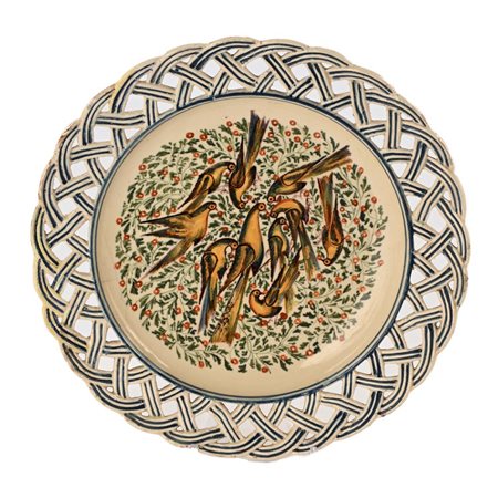 Piatto in maiolica policroma con uccellini, manifattura novese Baccin -...