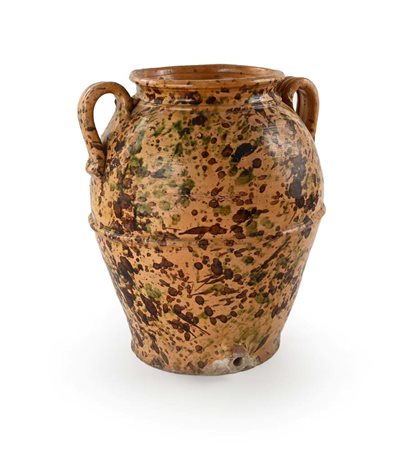 Orcio biansato in terracotta schizzata, Deruta o Montelupo, fine XIX secolo...